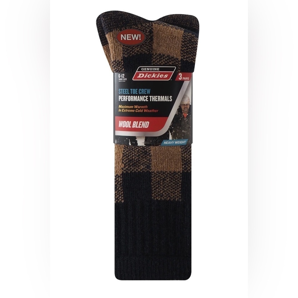 Dickies Mens Size 6-12 Wool Buffalo Plaid Crew Socks, 3-Pack